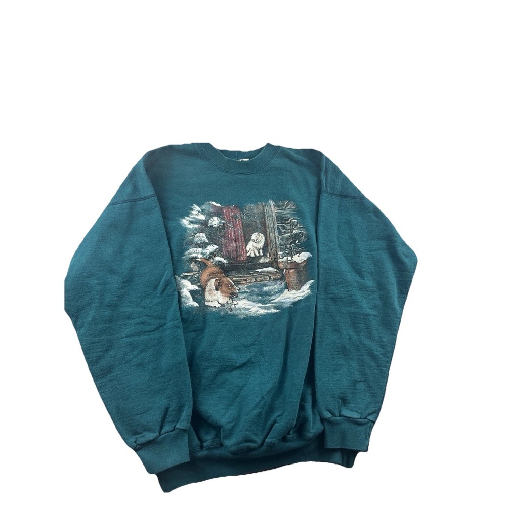 Vintage Northern Reflections Sweatshirt Dog Cat‎ Kitten Winter Porch Medium 90's